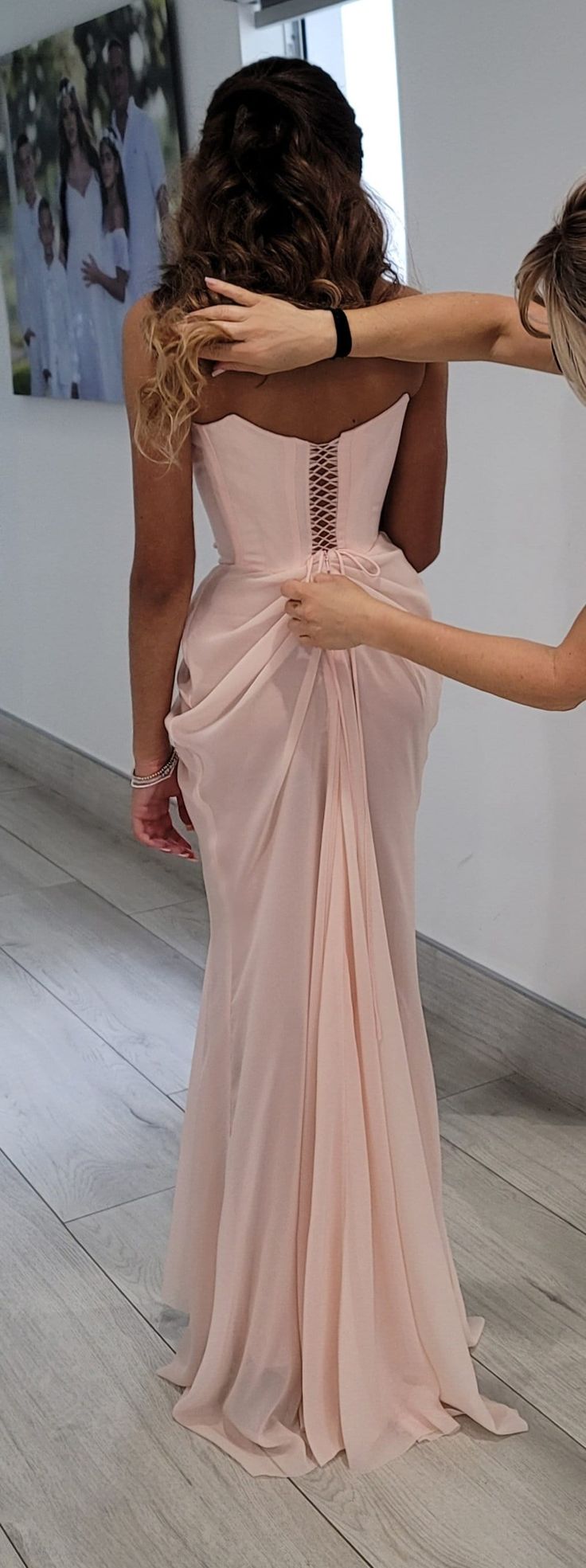 Pink vintage elegant beaded chiffon evening dress