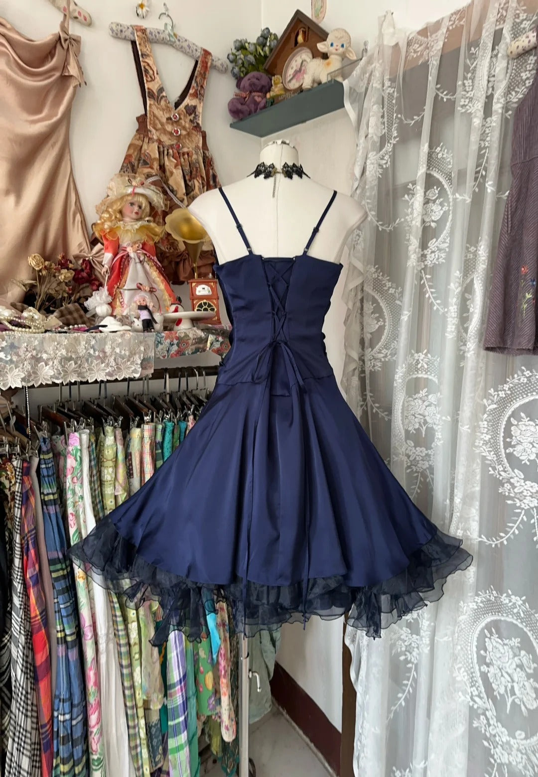 A Line Navy Blue Party Dress Short Prom Dress Birthday Dress