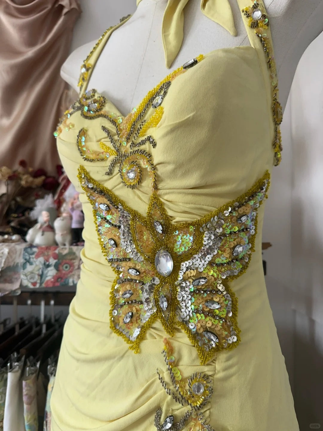 Yellow Halter Mermaid Long Prom Gown Evening Dress