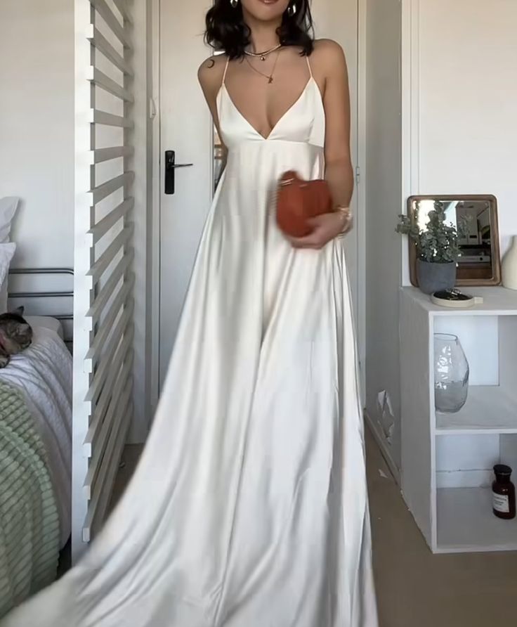 A Line Long Prom Dresses, White Evening Party Dress