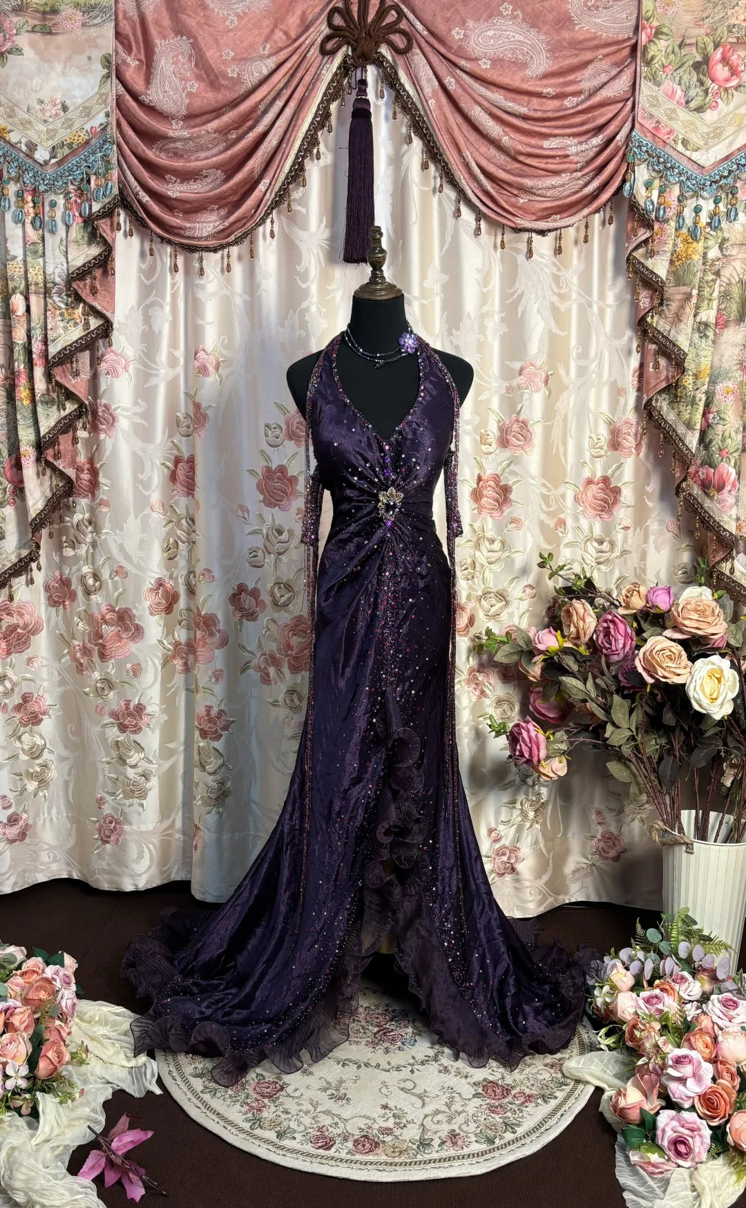 Grape Halter Prom Dresses Long Evening Party Dress