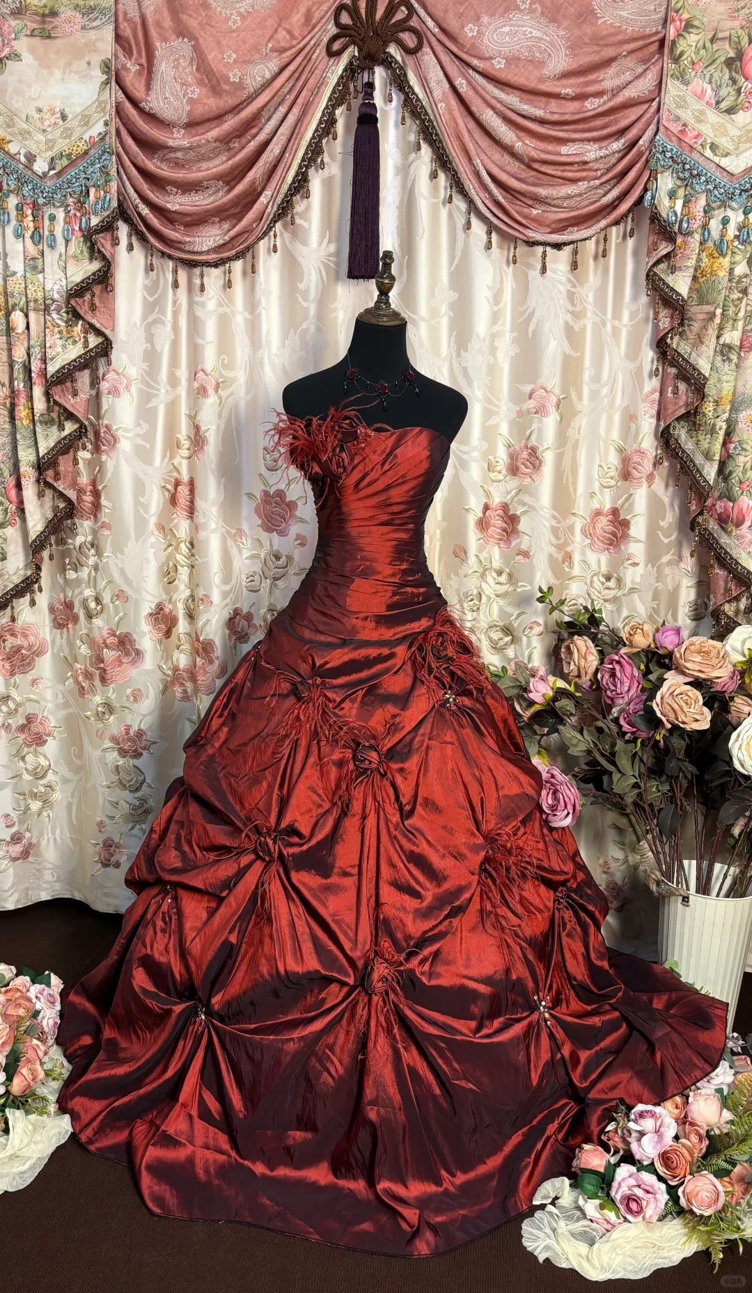 Red A Line Ball Gown Long Evening Party Dress