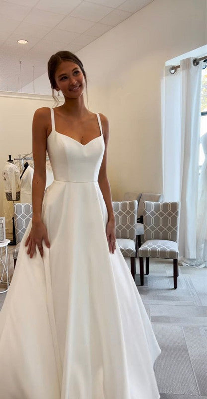 A Line Satin Elegant Wedding Dresses Princess Bridal Gown