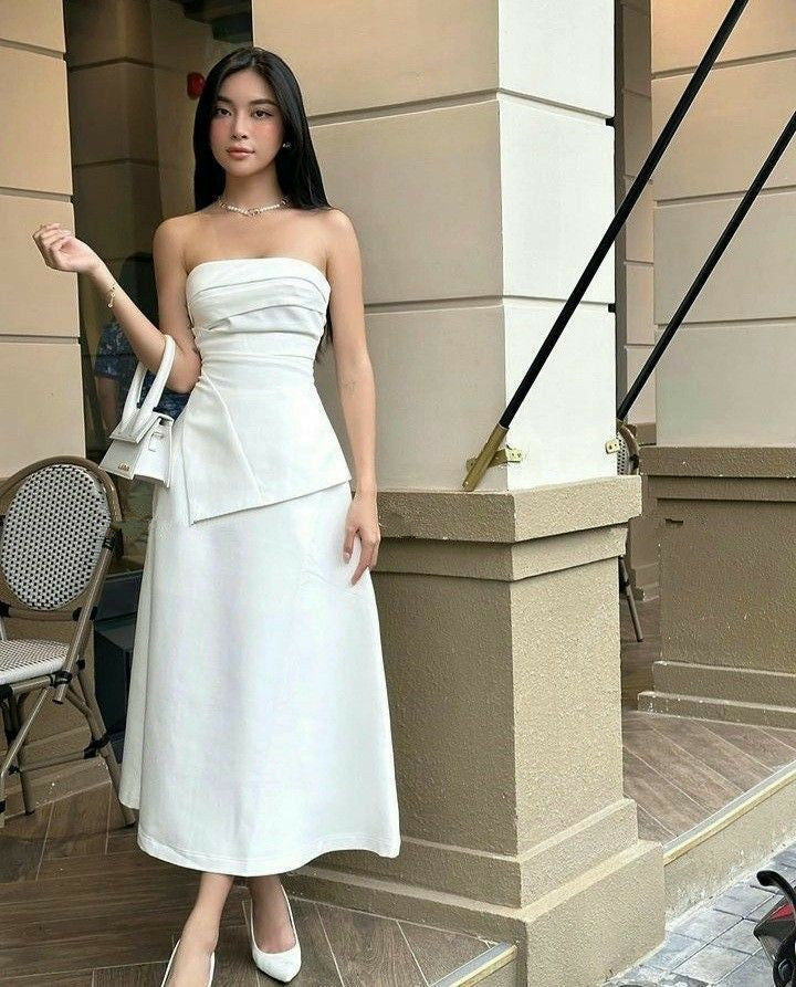 White Strapless Prom Dress, Elegant Evening Party Dress