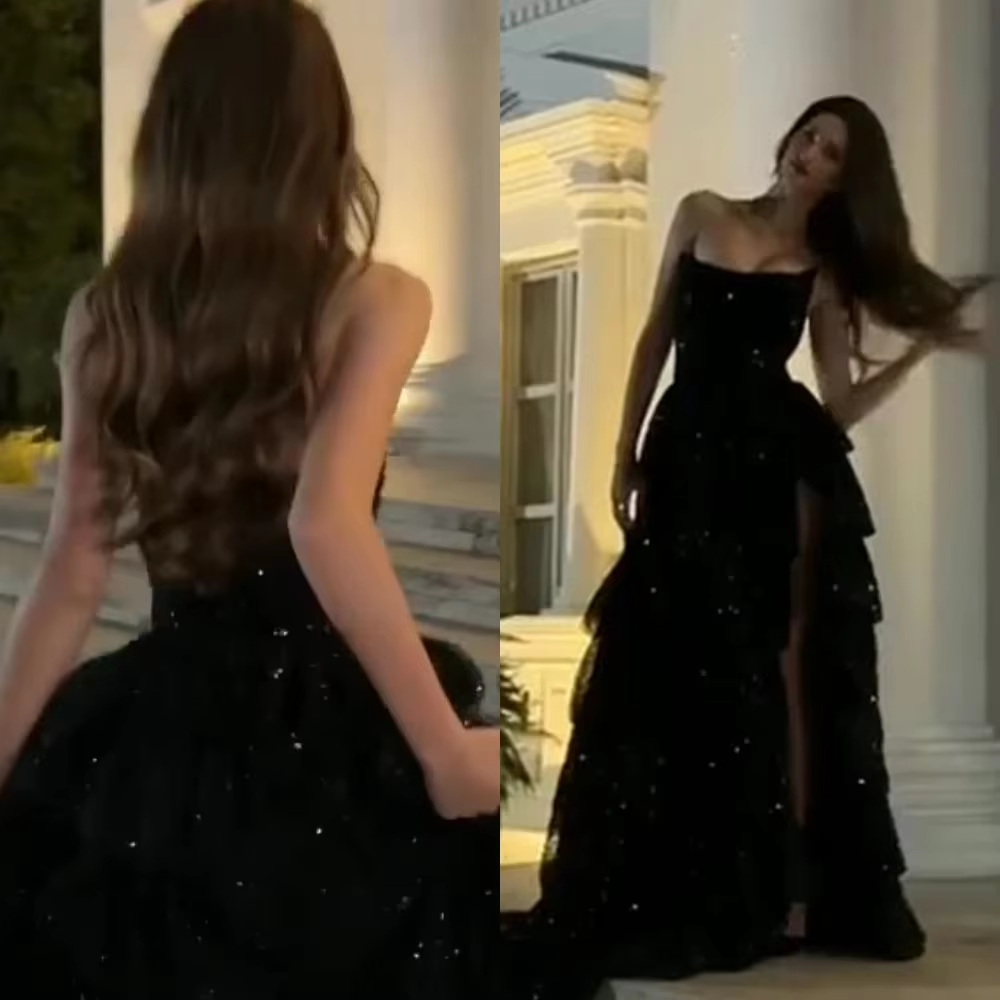 Multi-layer Shiny Elegant Dresses for Women,Luxury Party Dress,Black Prom Dress