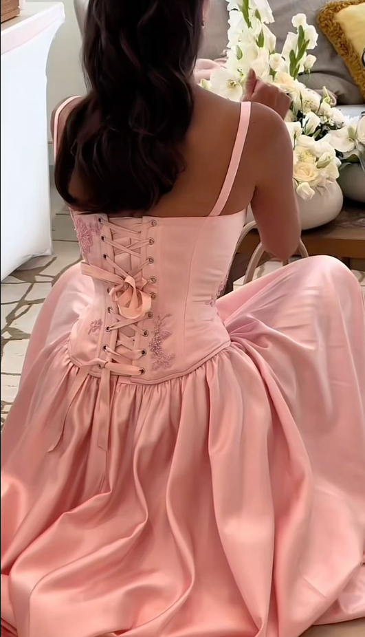 Elegant Pink Satin A-Line Long Evening Dress Bridesmaid Dress