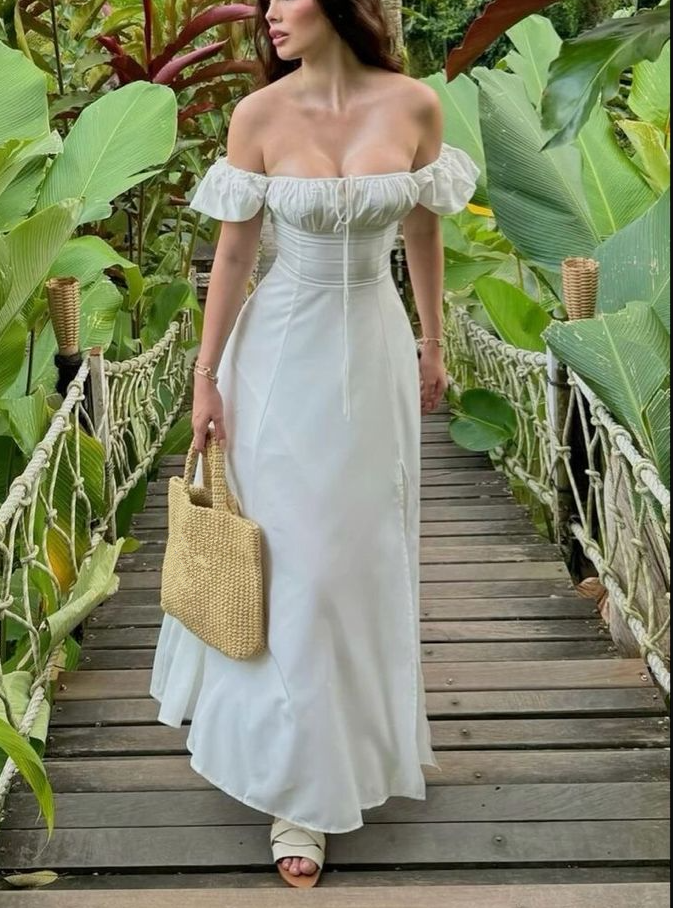 A Line White Long Prom Dress, Evening Formal Dress