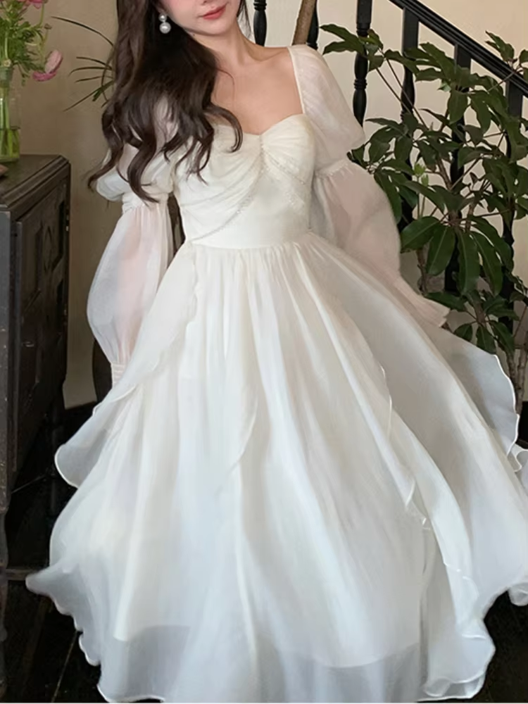 Women Casual Princess Party Dress Vintage A-line Birthday Dress Evening Dress