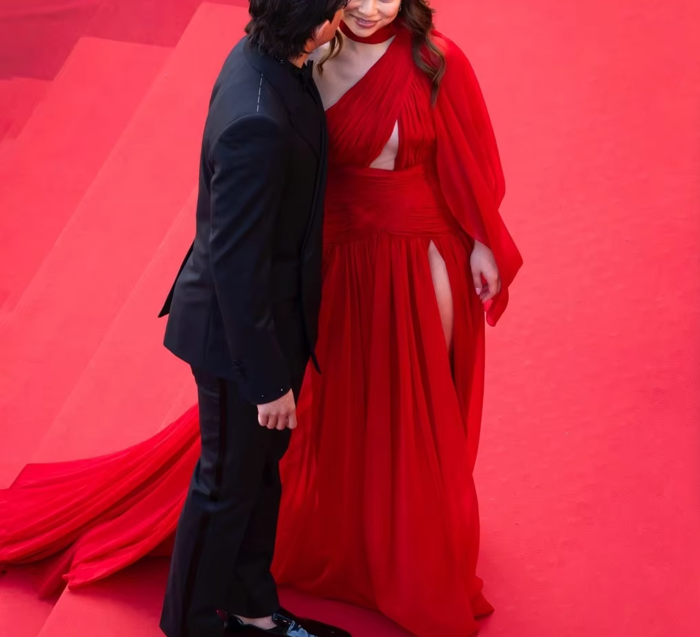 Red Evening Dress, Side Slit Party Dress For Women