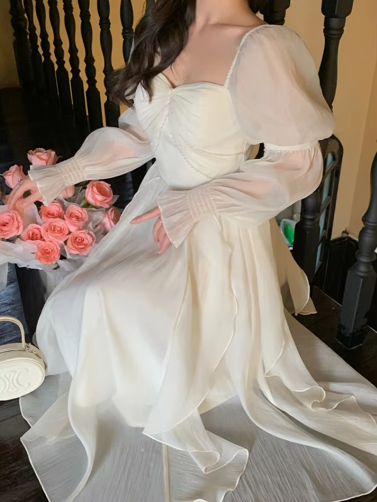 Women Casual Princess Party Dress Vintage A-line Birthday Dress Evening Dress