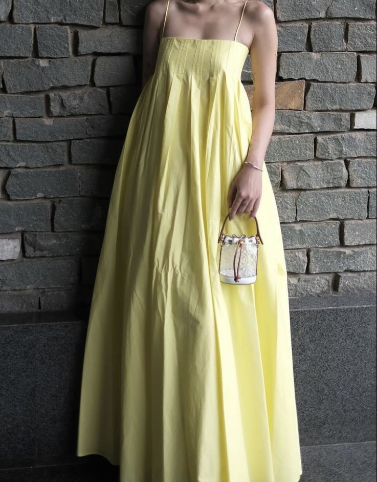 Yellow Spaghetti Straps Elegant A line Prom Dress Yellow Evening Dress