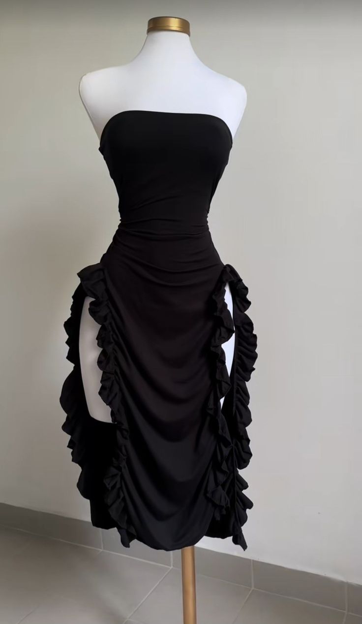 Strapless Sheath Midi Length Ruffle Prom Dress Sexy Evening Dress