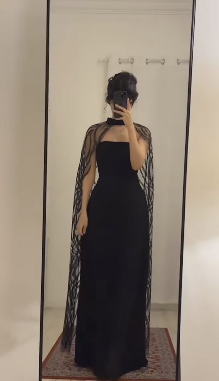 Black A line Long Prom Dress,Evening Dress With Shawl