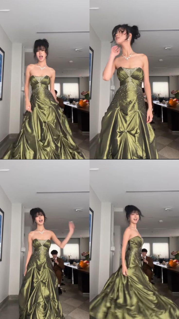 Long Green Satin Sleeveless Party Dress Formal Gown