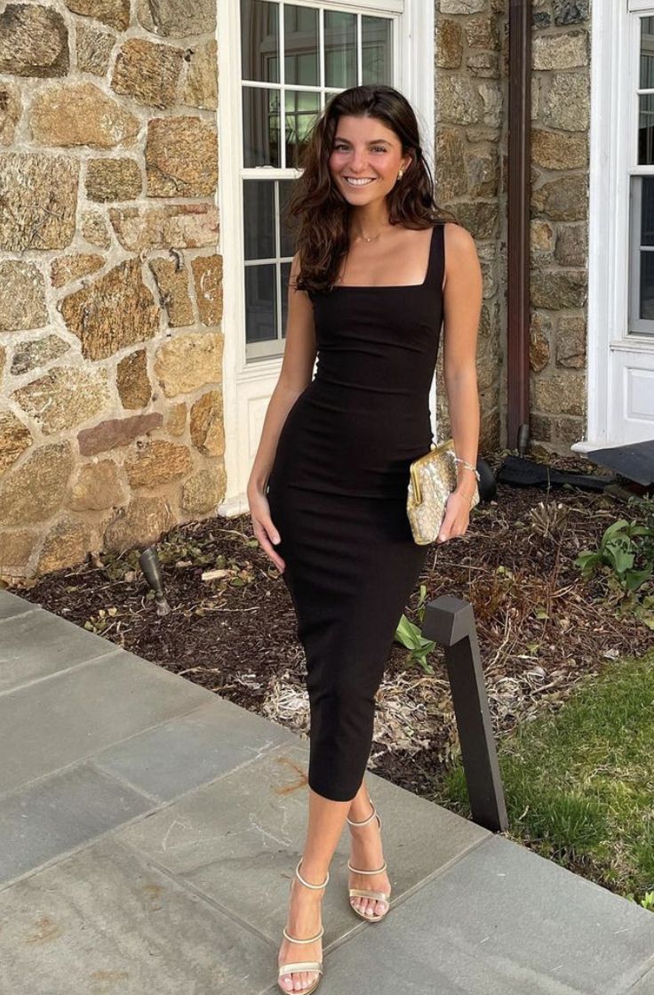 Black elegant evening dress, mid-length dress for women