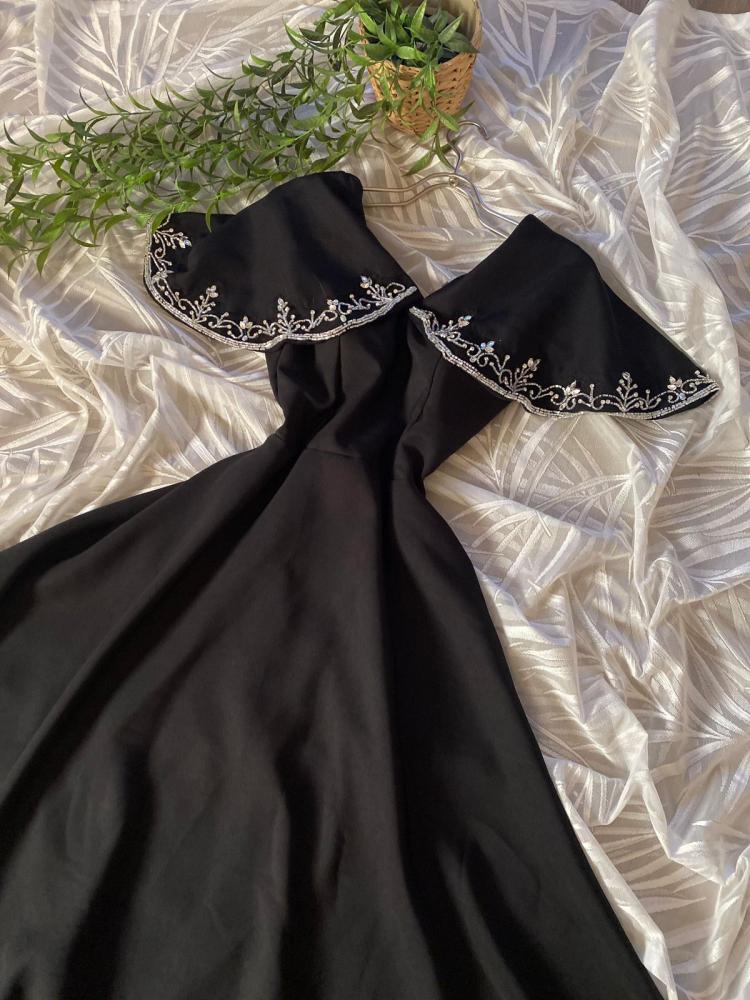 Black A line Long Prom Dress,Black Evening Dress