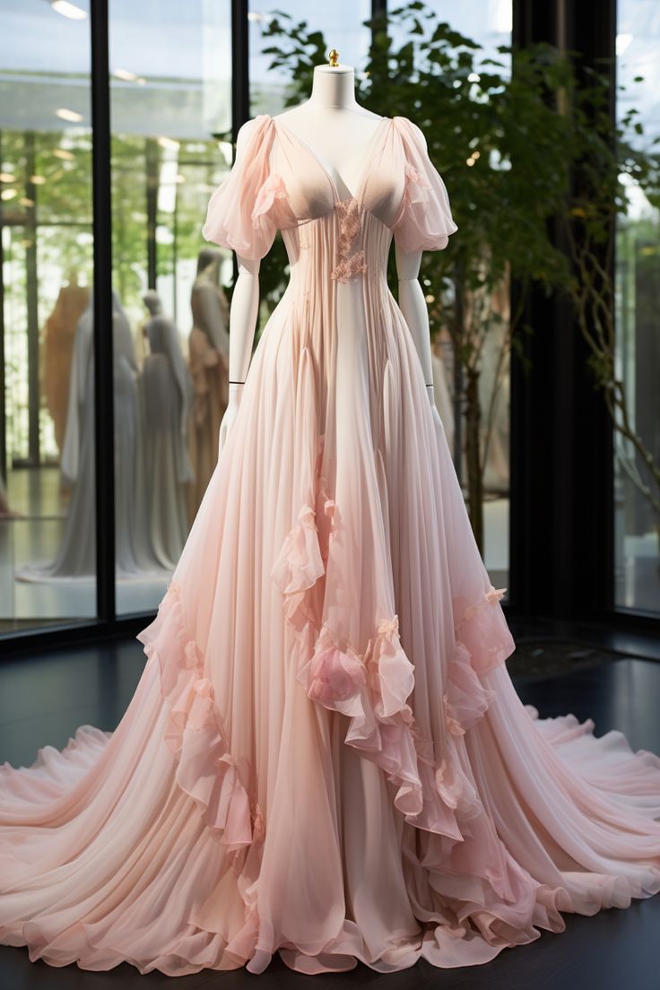 A Line Pink Chiffon Prom Dress Long Evening Dress