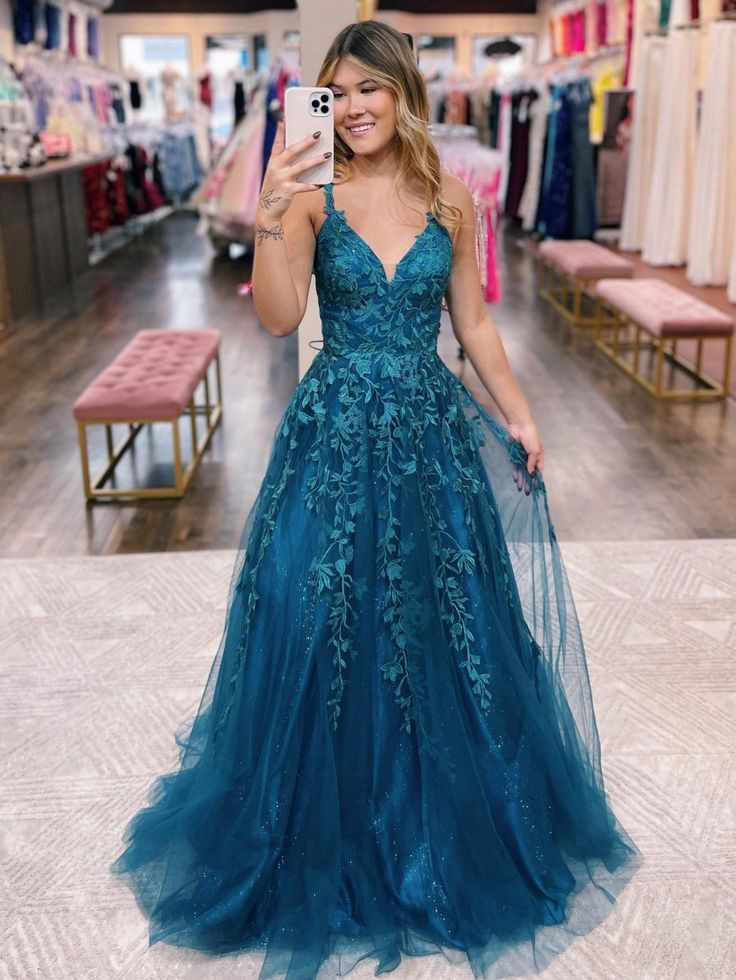A Line Glitter Tulle Lace Prom Dress