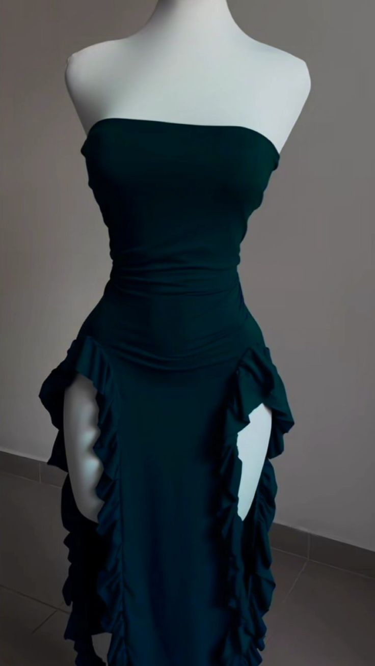 Strapless Sheath Midi Length Ruffle Prom Dress Sexy Evening Dress