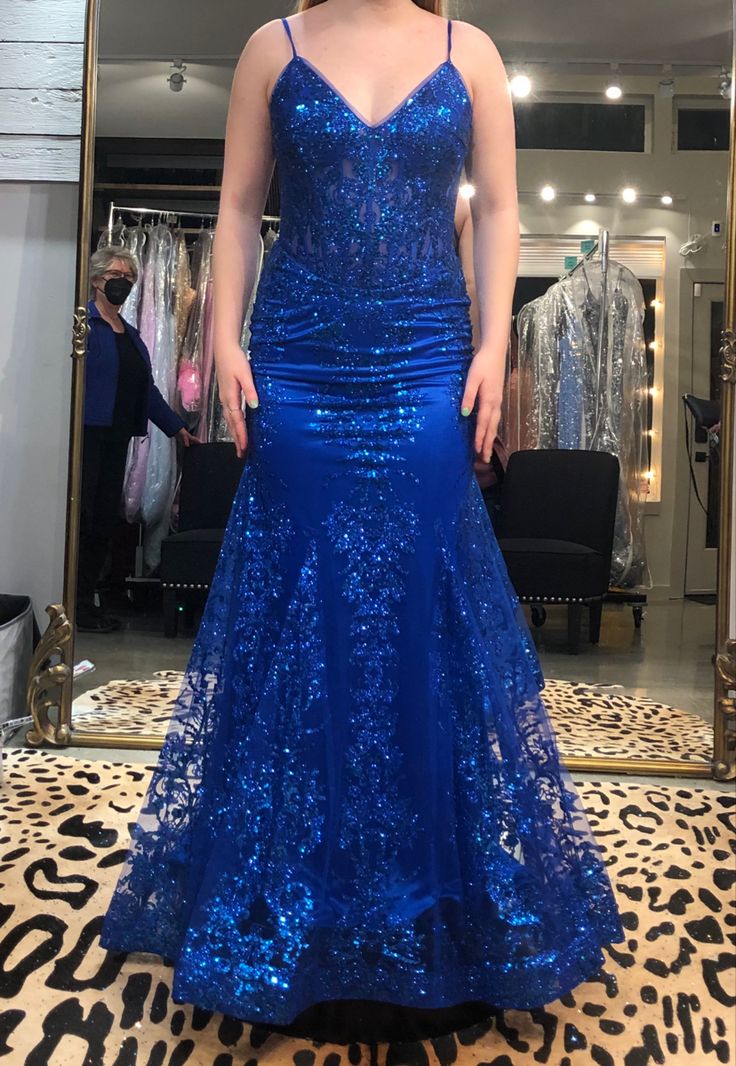 Sparkly Mermaid Royal Blue Sequins Long Prom Dresses