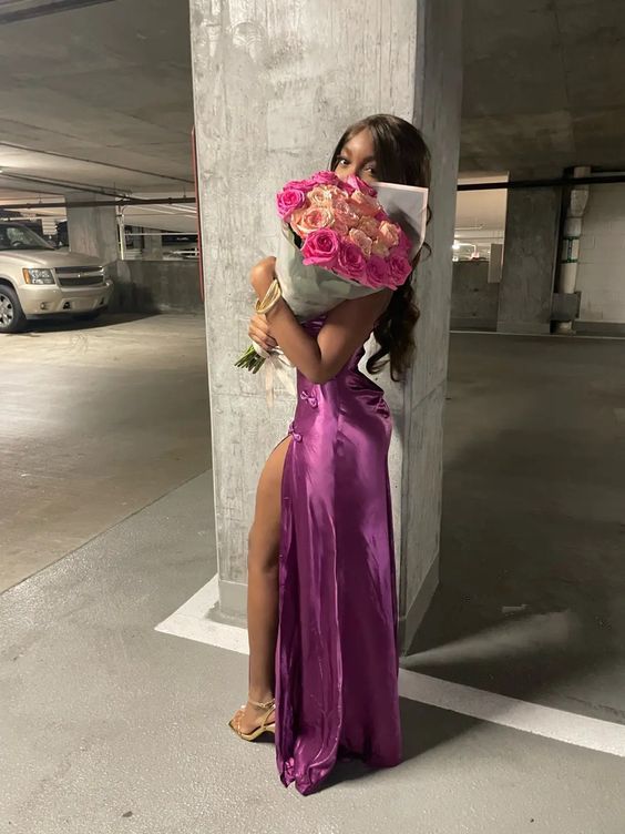 Elegant Slit Mermaid Birthday Party Dress Evening Dress