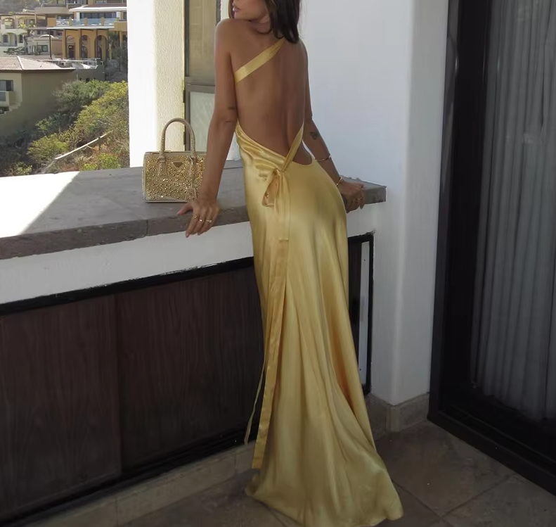 Sexy Backless Stain Dress Women Elegant Sleeveless Maxi Dresses 2025 Evening Dresses