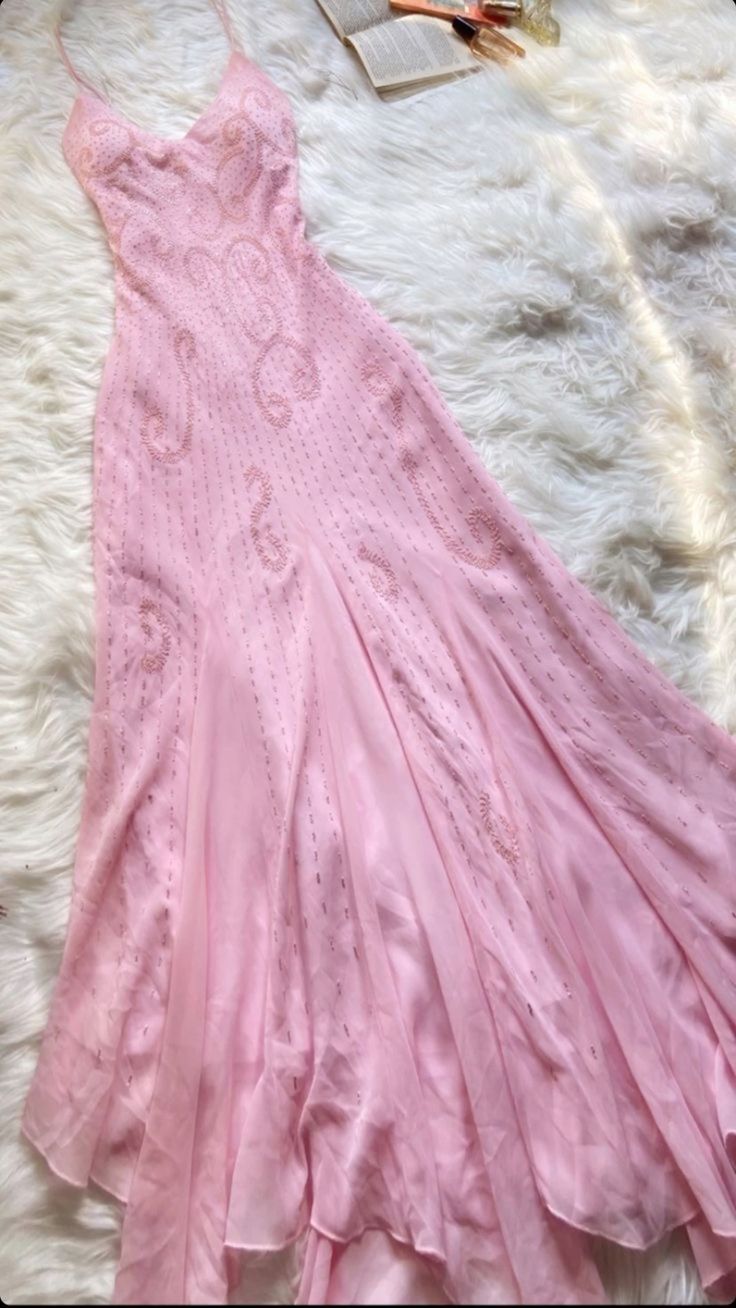 Pink spaghetti strap long evening dress