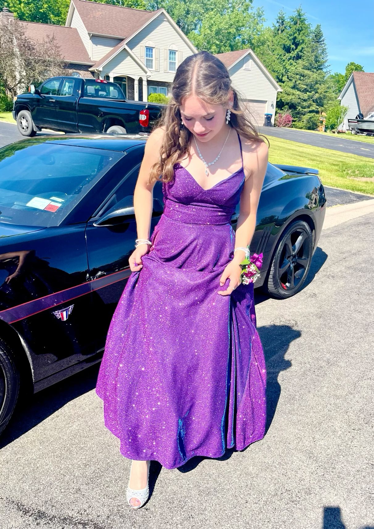 Simple V Neck Purple Long Prom Dresses, V Neck Purple Formal Dresses