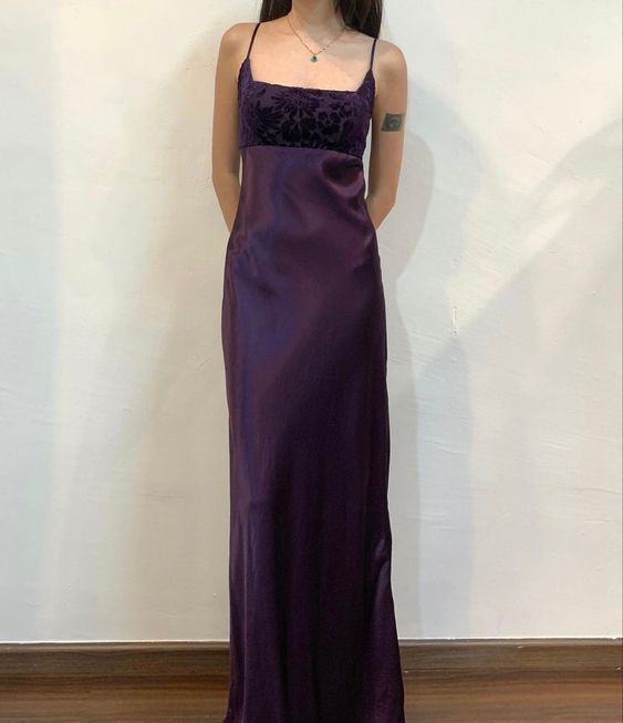 Vintage Spaghetti Straps Grape Long Prom Dress