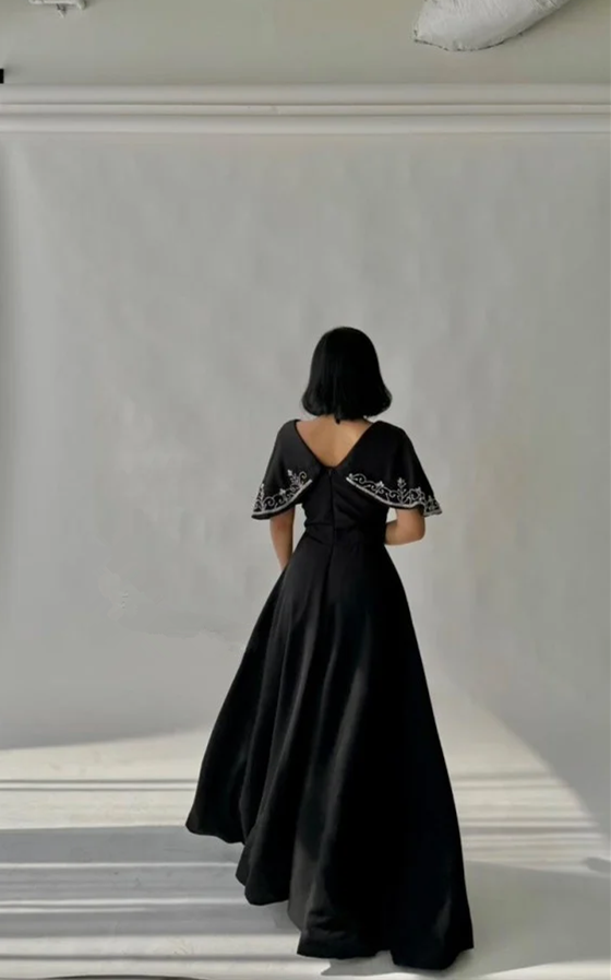 Black A line Long Prom Dress,Black Evening Dress