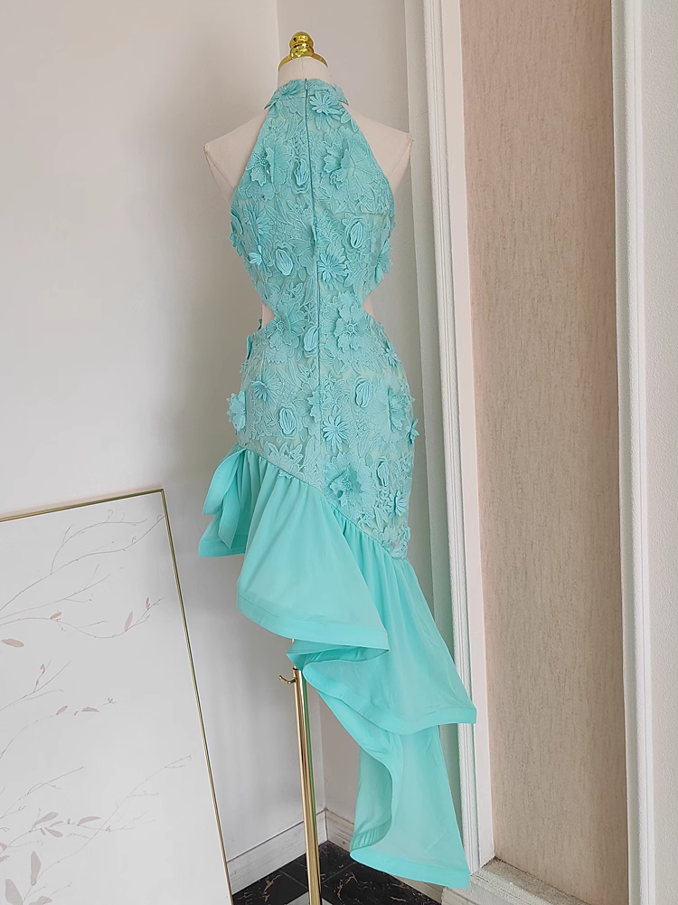 Sexy Sheath Irregular Hem Green Homecoming Dresses Short Lace Birthday Outfits