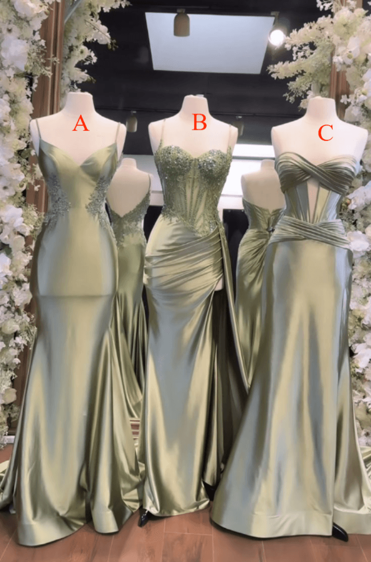 Sage Green Satin Long Prom Dress Evening Party Dresses