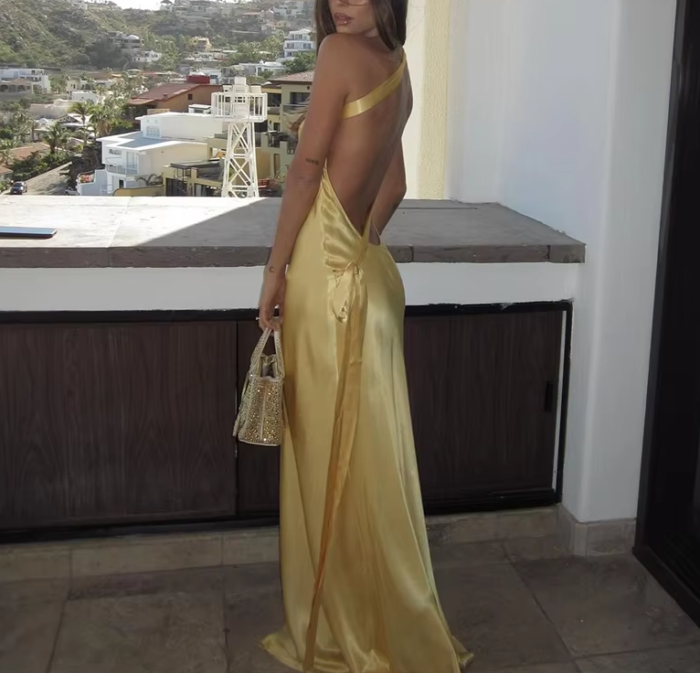 Sexy Backless Stain Dress Women Elegant Sleeveless Maxi Dresses 2025 Evening Dresses