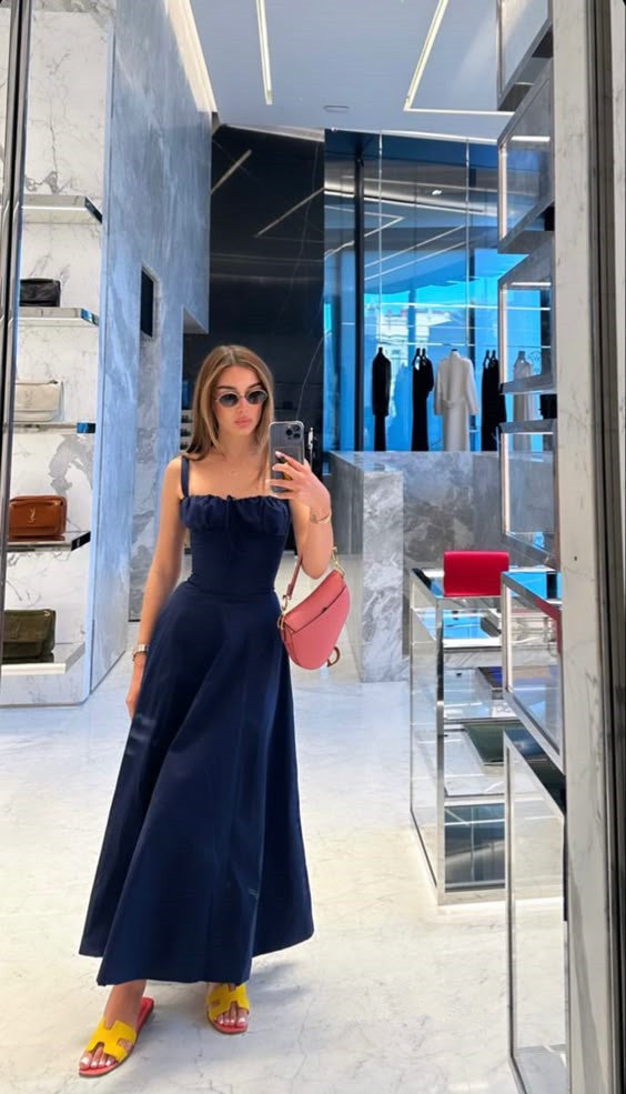 Navy Blue Ankle Length Evening Dresses, Cheap Prom Dresses