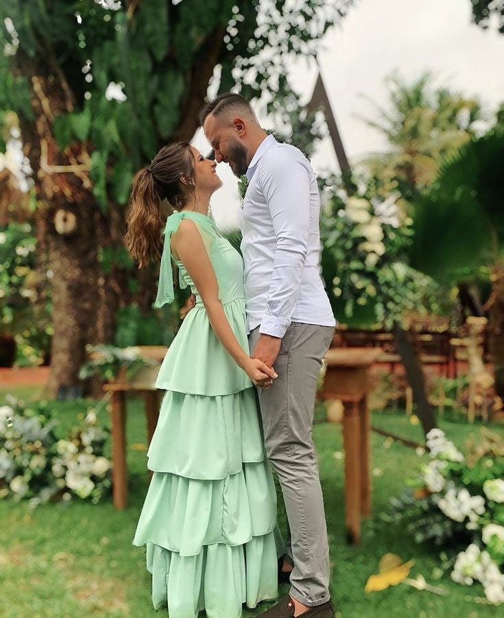 Straps Green Formal Gown, A Line Long Prom Dress