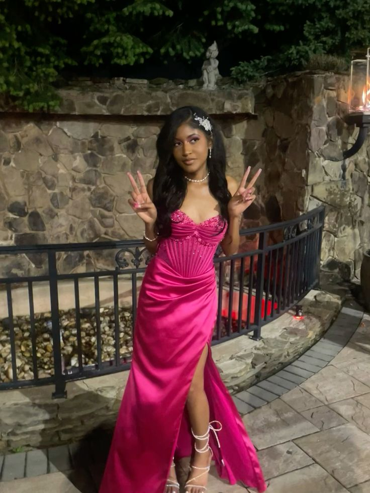 Cute Hot Pink Mermaid Slit Prom Dress Pleated Party Evening Dress