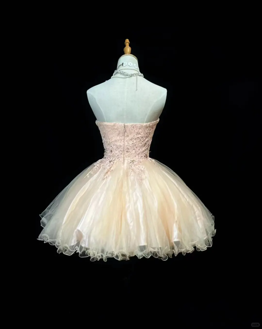Cute Peach Powder Lace Beaded Mini Birthday Dress Strapless A Line Homecoming Dress