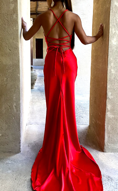 Classic Mermaid Red Cowl Neck Satin Prom Dress