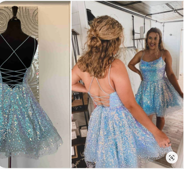 Cute Sequins A-Line Homecoming Dress Lace-up Shiny Party Dress