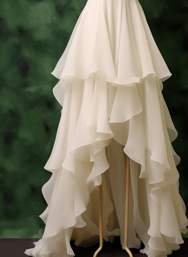 Pretty Chiffon V Neck Layered Prom Dress Elegant Long Wedding Dress