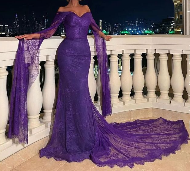 Classy Purple Lace Mermaid Evening Dress Long Party Prom Dress