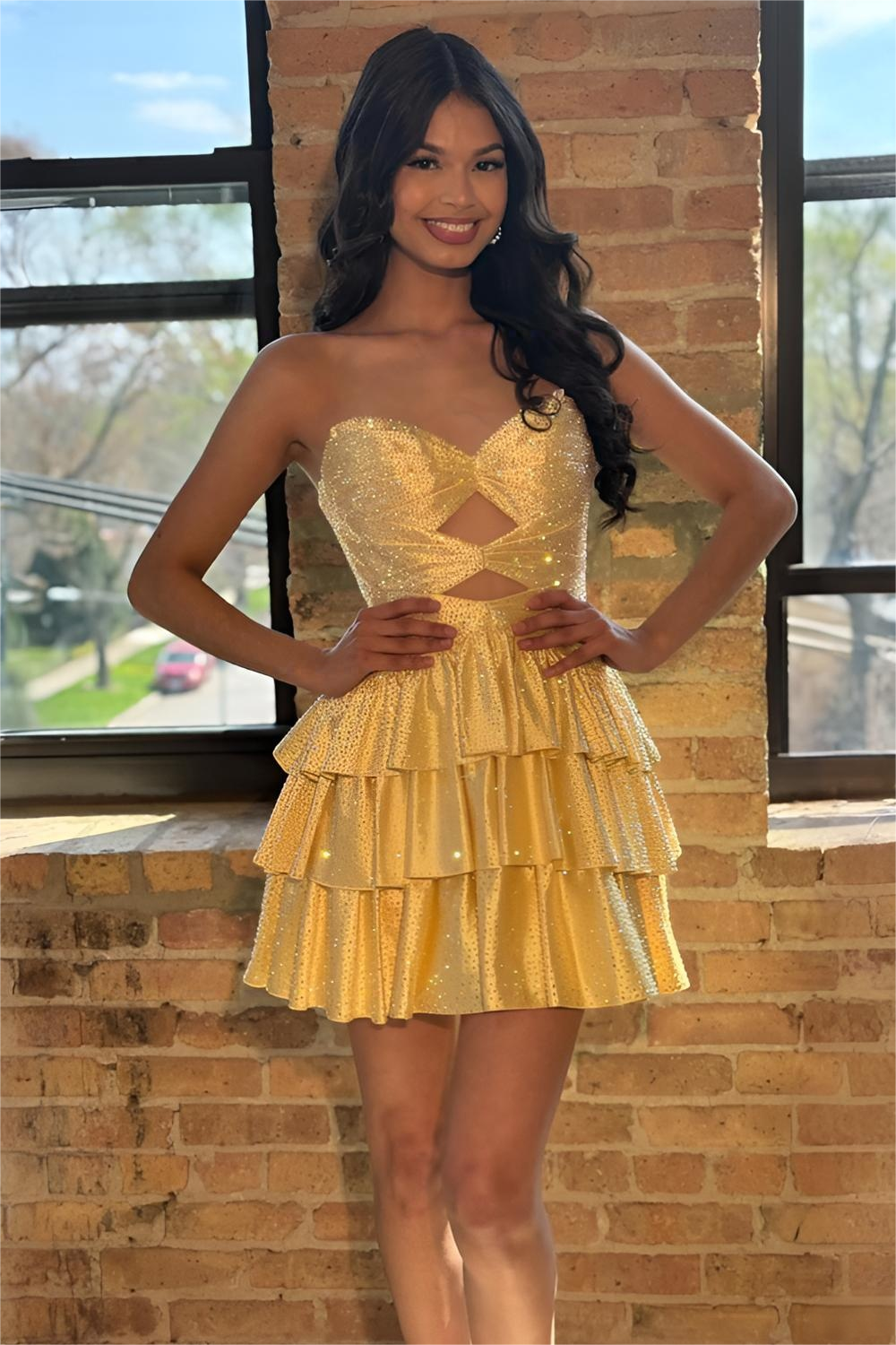 Sparkly A Line Sweetheart Orange Short Homecoming Dress with Beading Keyhole