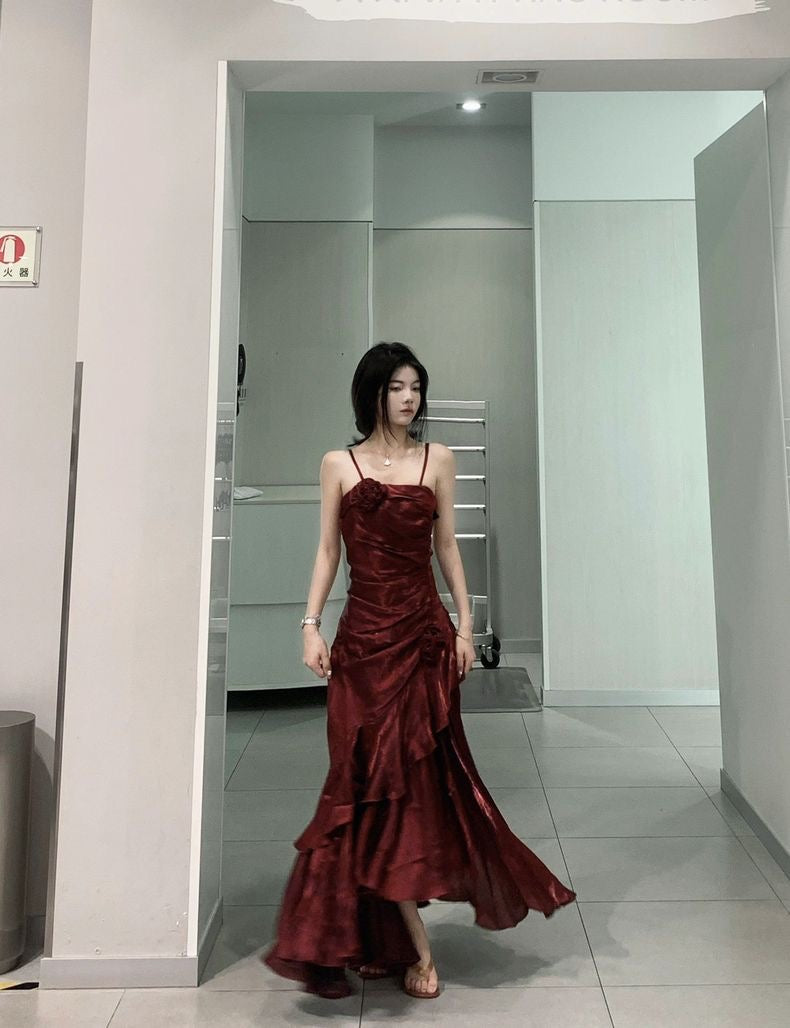 Classy Sheath Sweetheart Sleeveless Satin Burgundy Long Prom Dresses