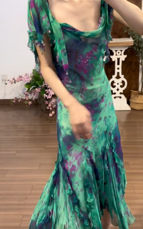 Green Chiffon Vintage Prom Party Dress Evening Dress Birthday Outfit