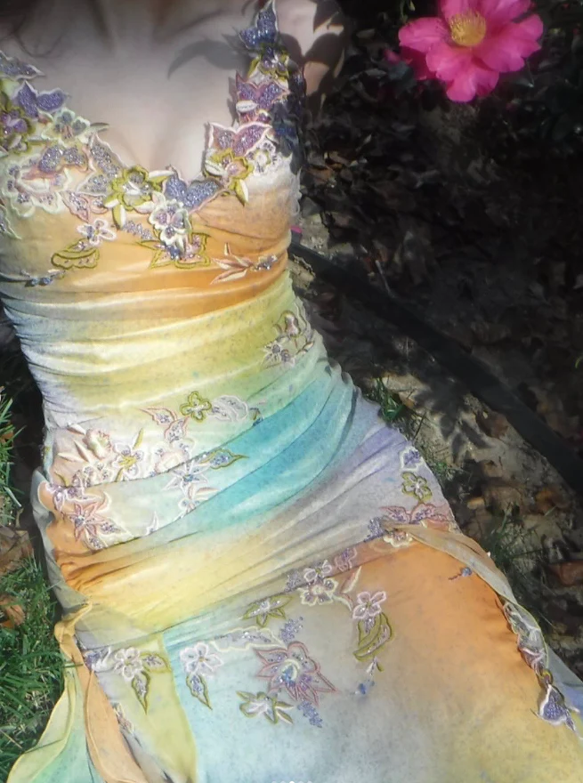 Pretty Vintage Mermaid V Neck Appliques Chiffon Prom Dresses Evening Dresses