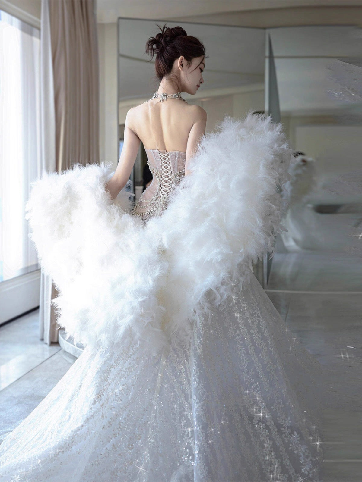 Pretty Mermaid Tulle Beads Long Prom Dresses Formal Evening Dress
