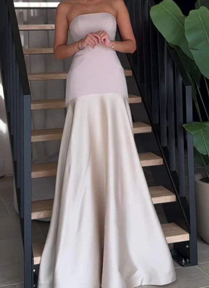 Sexy Strapless Navy Blue Long Prom Dress Formal A Line Evening Dress