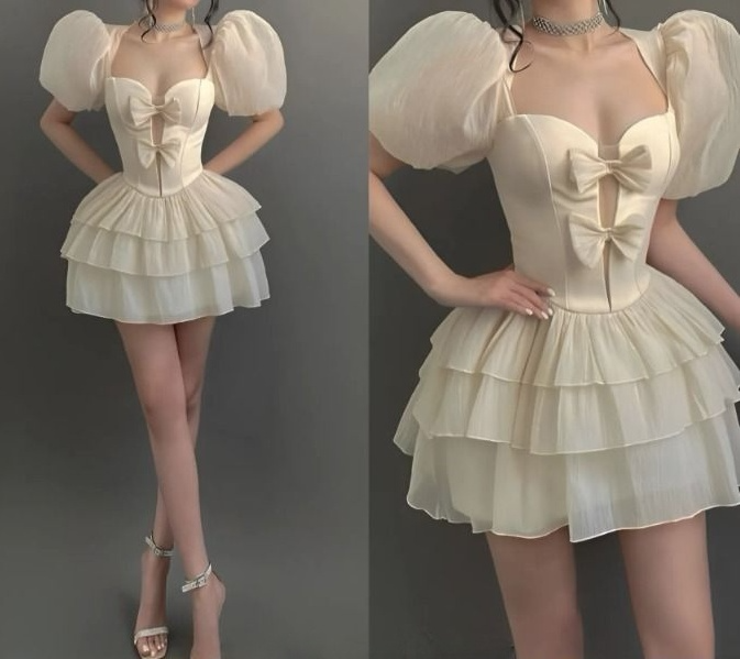 A Line Puffy Sleeves Short Evening Dress Cocktail Dresses Short Party Dress