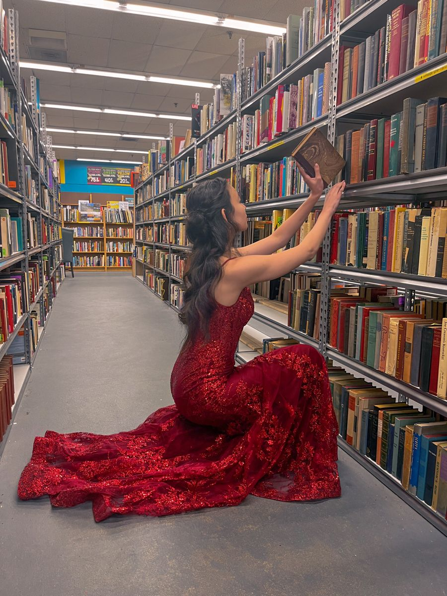 Shiny Spaghetti Straps Red Tulle Sequin Mermaid Long Wedding Guest Dress Evening Dress