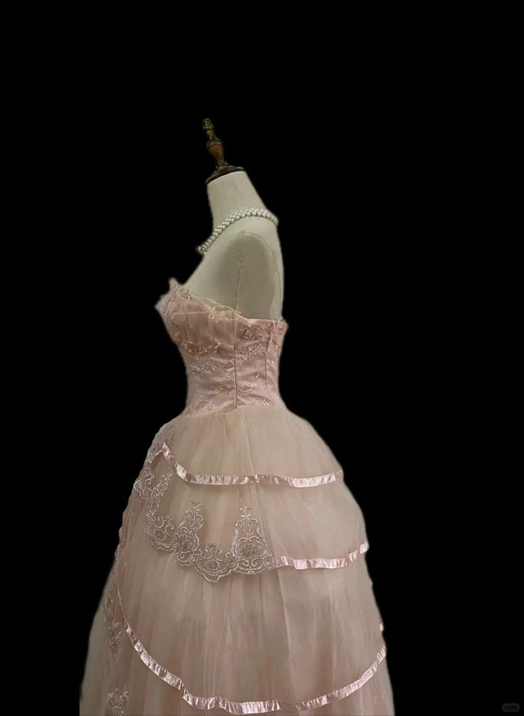 Pink Tulle With Lace Princess Party Dress Strapless Birthday Evening Dress